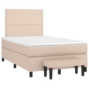 vidaXL Pat box spring cu saltea, cappuccino, 120x190cm piele ecologică imagine