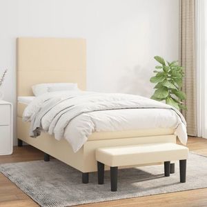 vidaXL Pat box spring cu saltea, crem, 90x190 cm, textil imagine