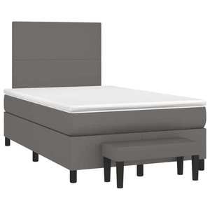 vidaXL Pat box spring cu saltea, gri, 120x190 cm, piele ecologică imagine