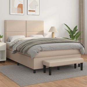 vidaXL Pat box spring cu saltea, cappuccino, 140x200cm piele ecologică imagine