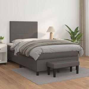 vidaXL Pat box spring cu saltea, gri, 120x200 cm, piele ecologică imagine