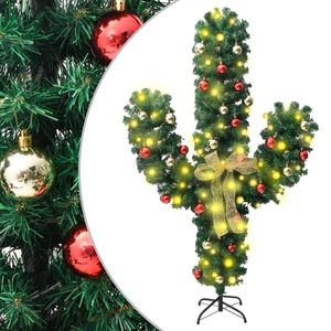 vidaXL Cactus de Crăciun cu suport și LED, verde, 180 cm, PVC imagine