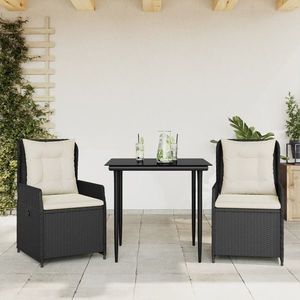 vidaXL Set mobilier de grădină cu perne, 3 piese, negru, poliratan imagine