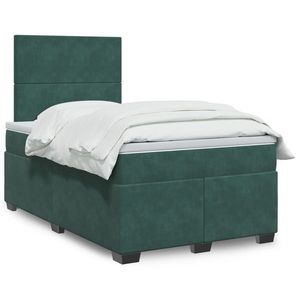 vidaXL Pat box spring cu saltea, verde închis, 120x190 cm, catifea imagine