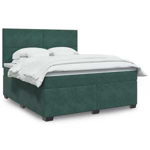 vidaXL Pat box spring cu saltea, verde închis, 180x200 cm, catifea imagine