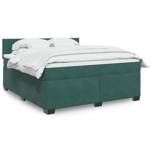 vidaXL Pat box spring cu saltea, verde închis, 180x200 cm, catifea imagine