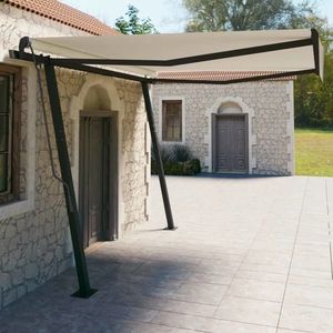 vidaXL Copertină retractabilă automat, cu stâlpi, crem, 4x3 m imagine