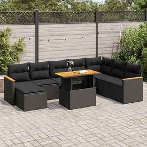 vidaXL Set mobilier grădină perne 9 piese negru poliratan/lemn acacia imagine