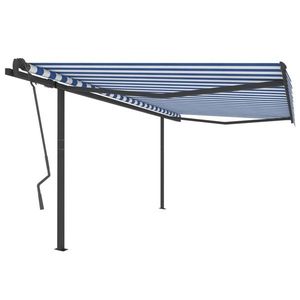 vidaXL Copertină retractabilă automat cu stâlpi, albastru/alb, 4x3, 5 m imagine