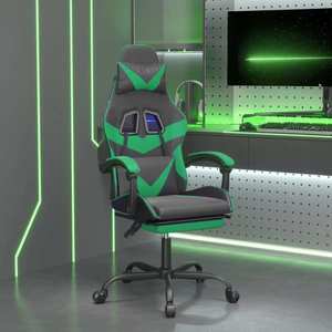 vidaXL Scaun de gaming cu suport picioare negru/verde, piele ecologică imagine