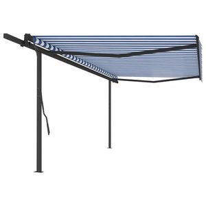 vidaXL Copertină retractabilă automat, cu stâlpi, albastru/alb 5x3, 5 m imagine