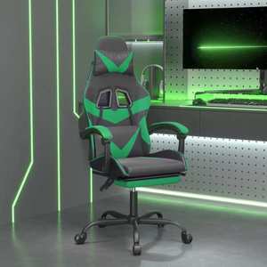 vidaXL Scaun de gaming pivotant/suport picioare negru/verde piele eco imagine