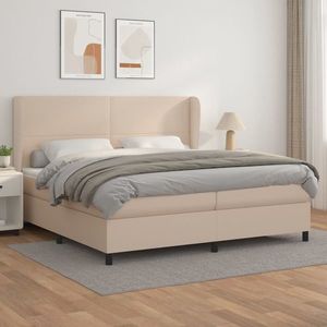 vidaXL Pat continental cu saltea, cappuccino, 200x200 cm, piele eco imagine