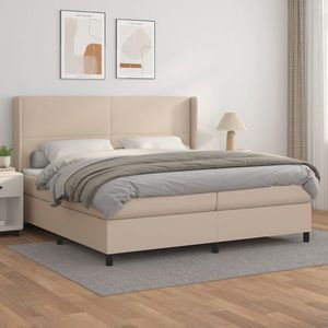 vidaXL Pat continental cu saltea, cappuccino, 200x200 cm, piele eco imagine