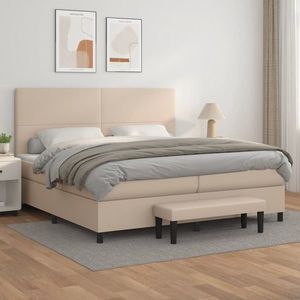 vidaXL Pat continental cu saltea, cappuccino, 200x200 cm, piele eco imagine