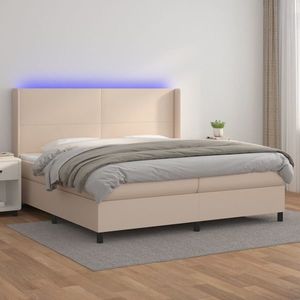 vidaXL Pat cu arcuri, saltea și LED, cappuccino, 200x200 cm, piele eco imagine