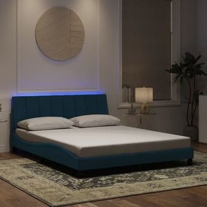 vidaXL Cadru de pat cu lumini LED, albastru, 160x200 cm, catifea imagine