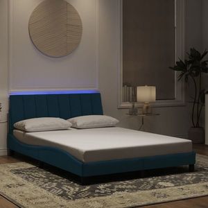 vidaXL Cadru de pat cu lumini LED, albastru, 140x190 cm, catifea imagine