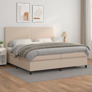 vidaXL Pat continental cu saltea, cappuccino, 200x200 cm, piele eco imagine