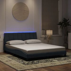 vidaXL Cadru de pat cu lumini LED, gri închis, 160x200 cm, catifea imagine