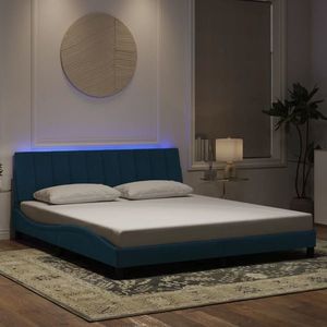 vidaXL Cadru de pat cu lumini LED, albastru, 180x200 cm, catifea imagine