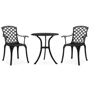 Set mobilier bistro, 3 piese, negru, aluminiu turnat imagine