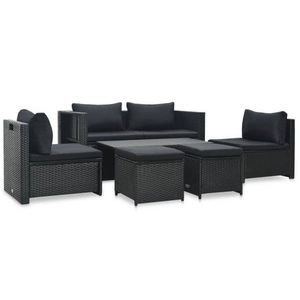 Set mobilier de gradina cu perne, 6 piese, negru, poliratan imagine