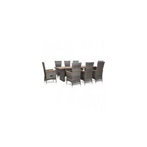 Set mobilier de exterior cu perne, 9 piese, gri, poliratan imagine