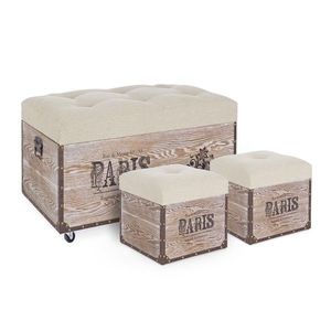 Set 3 cufere Travel Paris, Bizzotto, 80x40x44 cm, MDF/poliester, bej inchis imagine