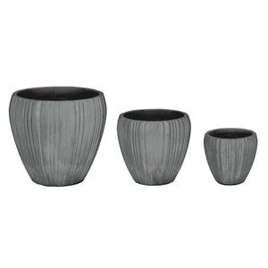 Set ghivece pentru exterior 3 piese Halong Round, Bizzotto, Ø55 x 50 cm, fibra de ciment si argila, gri imagine