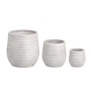 Set ghivece pentru exterior 3 piese Tressage, Bizzotto, Ø44 x 44 cm, fibra de sticla si argila, alb antic imagine