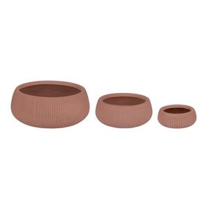 Set ghivece pentru exterior 3 piese Ribbed, Bizzotto, Ø43 x 18 cm, fibra de sticla si argila, teracota imagine