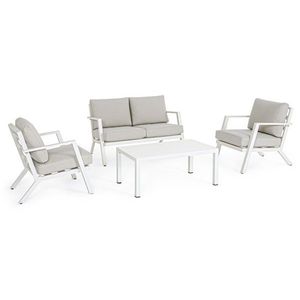 Set mobilier pentru gradina/terasa 4 piese Harley, Bizzotto, aluminiu/tesatura ofelin, alb imagine