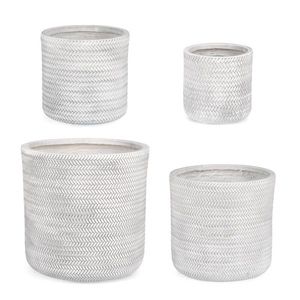 Set ghivece pentru exterior 4 piese Tressage, Bizzotto, Ø43 x 43 cm, fibra de sticla si argila, alb antic imagine