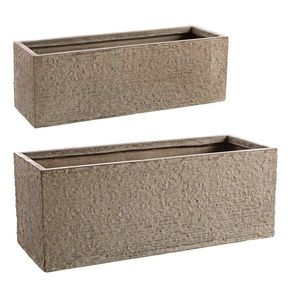 Set 2 jardiniere pentru exterior Rectangular, Bizzotto, 80 x 30 x 30 cm, fibra de sticla si argila, natural imagine