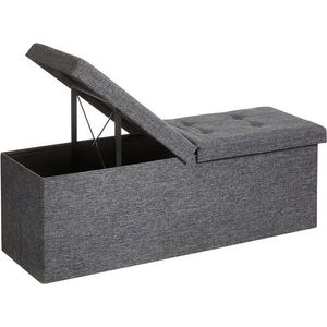 Bancheta cu spatiu pentru depozitare Ottoman Classic, Vasagle, 110 x 38 x 38 cm, pliabila, imitatie in/MDF/fier, gri deschis imagine