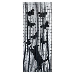 Perdea decorativa pentru usa, Maximex, Cat and butterfly, hand-made, 90 x 200 cm, bambus, alb/negru imagine