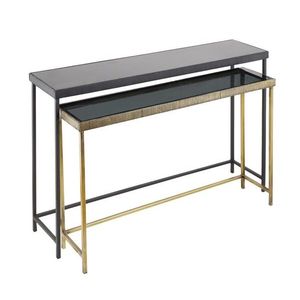 Set 2 console Yamir, Bizzotto, 107 x 26 x 79 cm, otel/sticla temperata, negru/auriu imagine