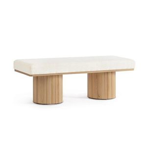 Bancheta 2 locuri Floriana, Bizzotto, 122 x 46 x 42.5 cm, MDF/placaj/poliester Boucle, natural/alb imagine