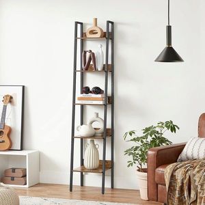 Biblioteca cu 5 rafturi Vasagle Ladder, 33.8x30x170 cm, PAL/otel, maro/rustic imagine