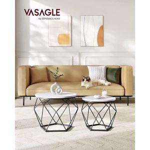 Set 2 masute de cafea Modern, Vasagle, blat detasabil, 60x45 cm, max 30 kg, otel/PAL, alb/negru imagine