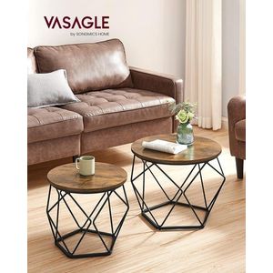 Set 2 masute de cafea Modern, Vasagle, blat detasabil, 60x45 cm, max 30 kg, otel/PAL, maro/negru imagine