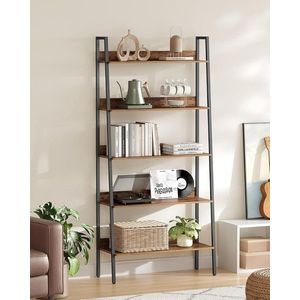 Biblioteca cu 5 niveluri Ladder, Vasagle, 80x30x170 cm, max 75 kg, PAL/otel, maro imagine