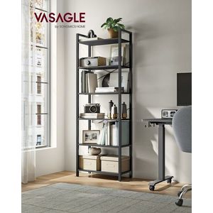 Biblioteca cu 6 rafturi Industrial, Vasagle, 66x30x186 cm, max 50 kg. PAL/otel, negru abanos imagine