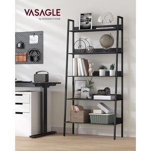 Biblioteca cu 5 niveluri Ladder, Vasagle, 80x30x170 cm, max 75 kg, PAL/otel, negru imagine