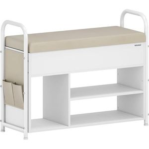 Bancheta cu pantofar si spatiu de depozitare, Vasagle, 80.6x30x62.5 cm, max 91 kg, otel/piele ecologica, alb imagine