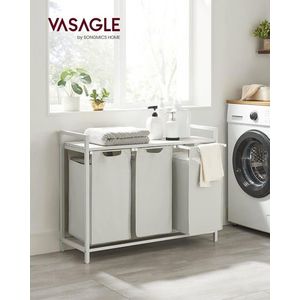 Cos de rufe cu 3 compartimente si raft depozitare, Vasagle, 92.5x33x72 cm, 3 x 38 L, MDF/tesatura Oxford, alb imagine