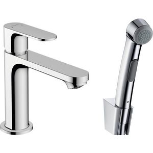 Baterie lavoar Hansgrohe Rebris S 110 EcoSmart cu dus tip bideu pentru igiena intima fara ventil crom imagine