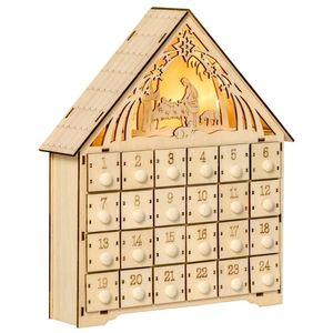 Calendar Advent din Lemn 24 Sertare Decoratiune de Craciun cu Nasterea Domnului Sculptata si Luminite, 26.6x6x30cm HOMCOM | Aosom RO imagine