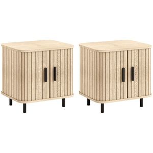 HOMCOM Set 2 Noptiere în stil Nordic cu Raft pe 2 Niveluri și Ușă Culisantă pentru Dormitor, 48x40x48 cm, Lemn Natural | Aosom Romania imagine